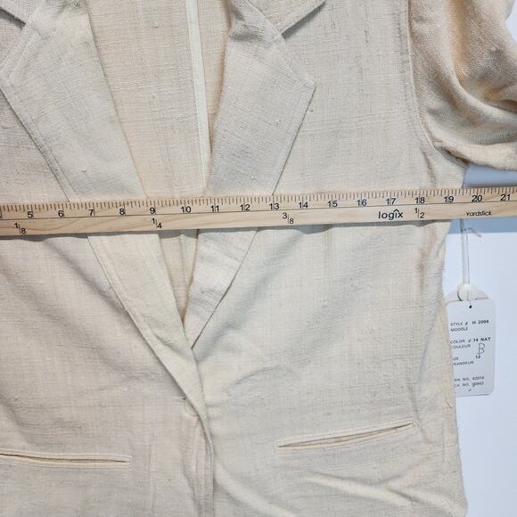Vtg Rafaella Slub Woven Blazer Jacket Size 12 Cream 100% Silk Neutral Coastal - Picture 11 of 11